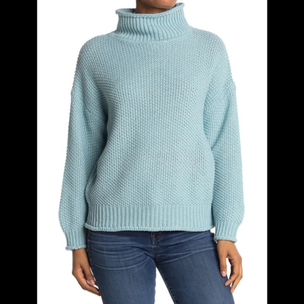 BB DAKOTA Steve Madden Textured Chunky Knit Turtleneck Sweater - Mint Green